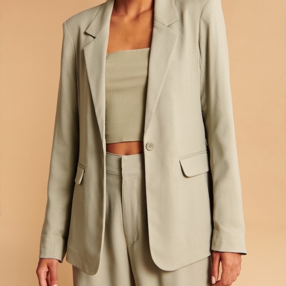 🧡 Abercrombie Single-Breasted Blazer Sage Green - Picture 3 of 7